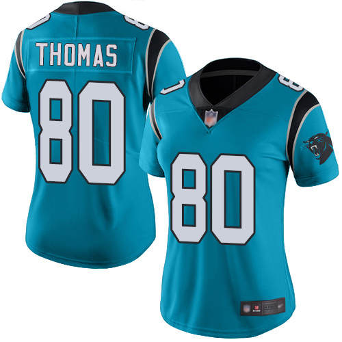 Carolina Panthers Limited Blue Women Ian Thomas Jersey NFL Football #80 Rush Vapor Untouchable
